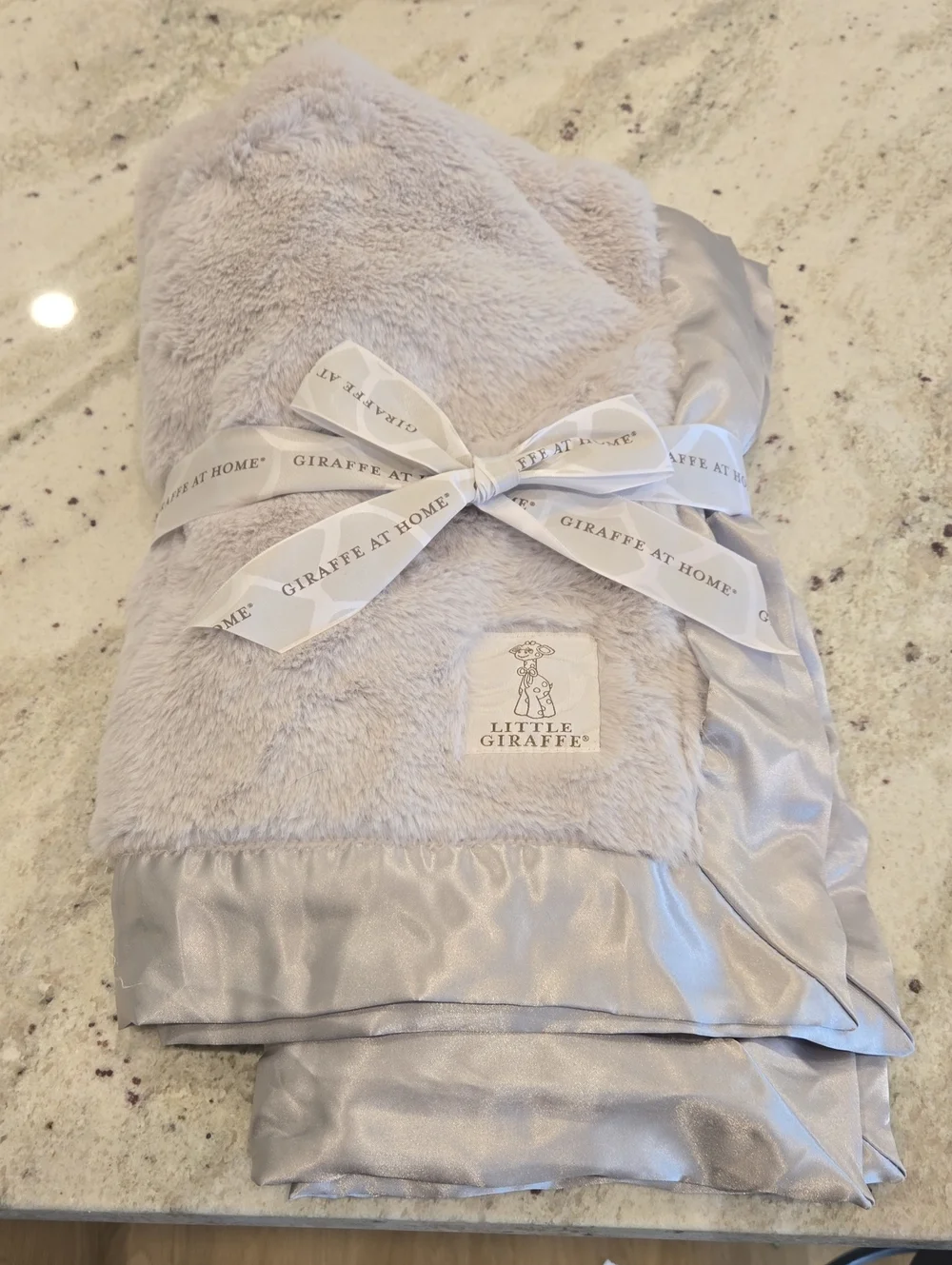 Little Giraffe Plush Satin Baby Throw in Light Grey